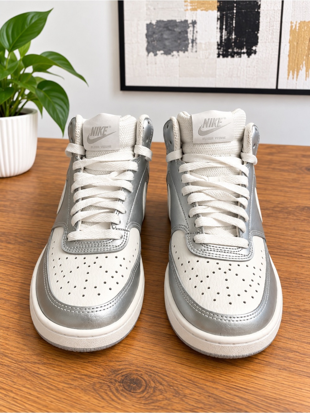 Nike Kids Silver & White High-Top Sneakers